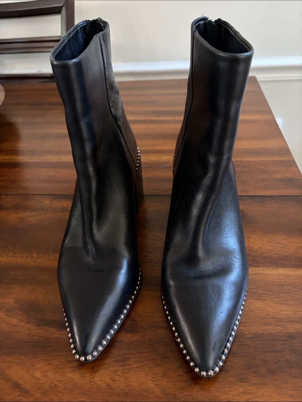 Steve Madden Black Leather Pointed Toe Studded Ankle Boots